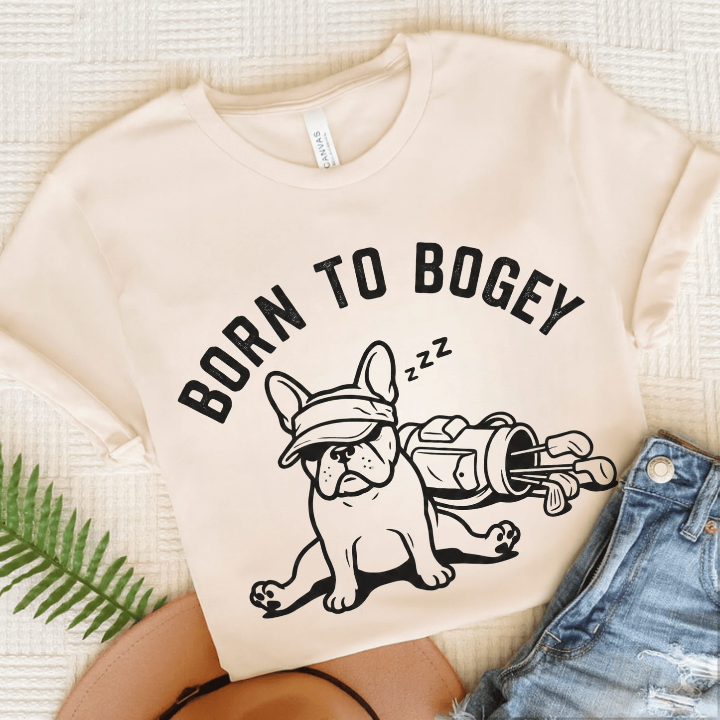 Frenchie Bogey Golfer Unisex TShirt Natural