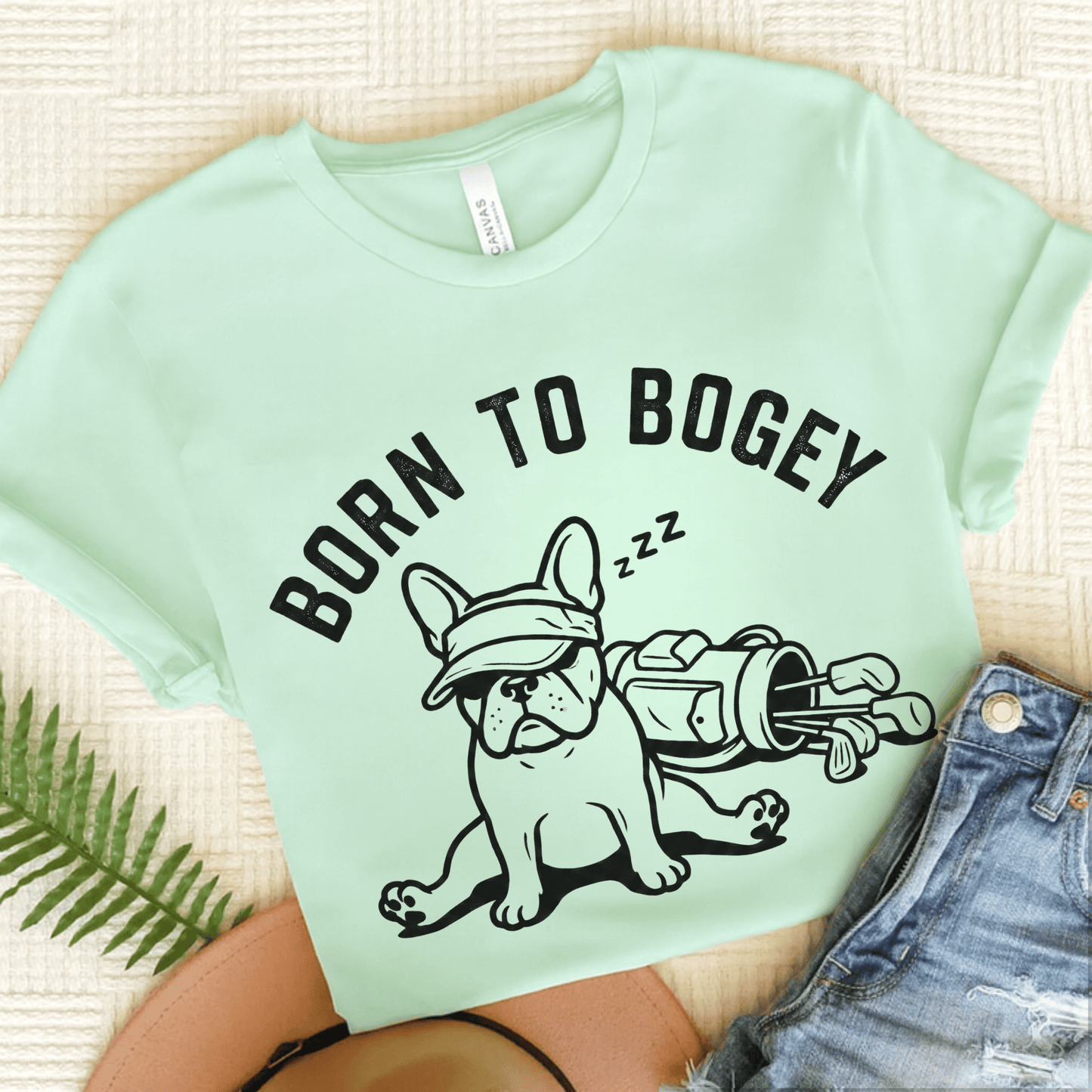 Frenchie Bogey Golfer Unisex TShirt Heather Mint