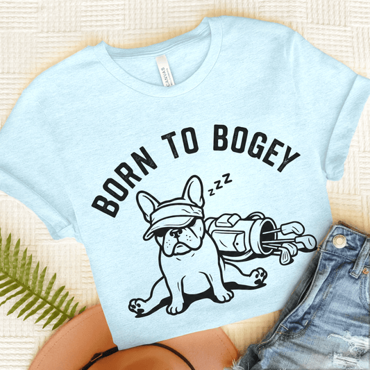 Frenchie Bogey Golfer Unisex TShirt Heather Ice Blue