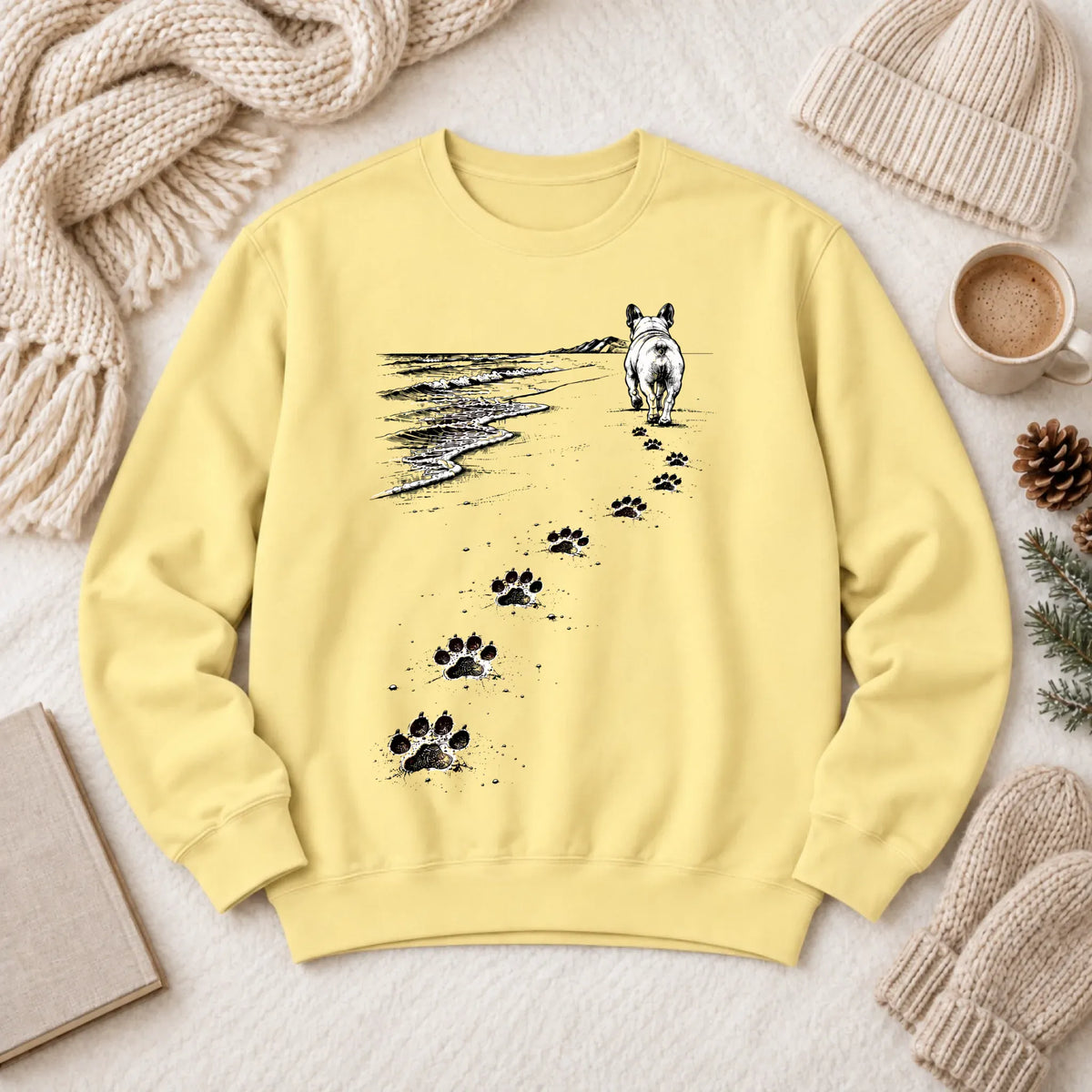 Frenchie Bulldog Beach Walk Unisex Sweatshirt Butter