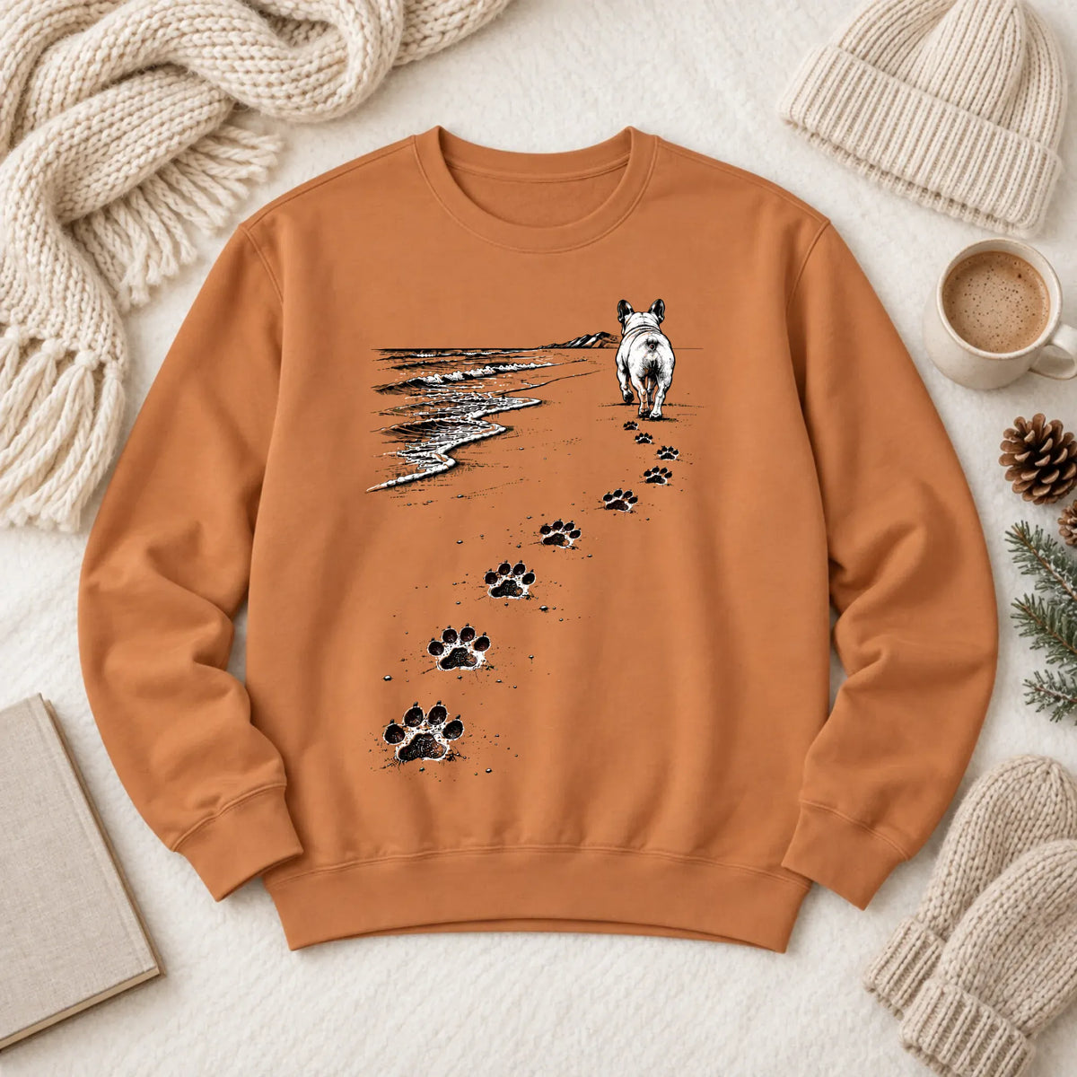 Frenchie Bulldog Beach Walk Unisex Sweatshirt Yam