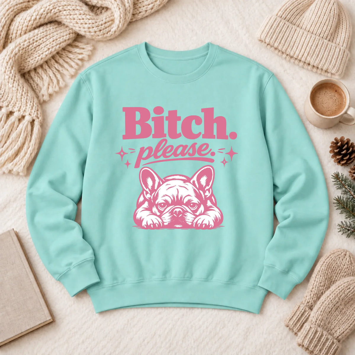 Frenchie Bulldog Bitch Please Unisex Sweatshirt Chalky Mint