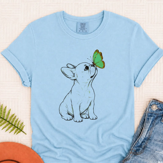 Frenchie Bulldog Butterfly Unisex TShirt Chambray