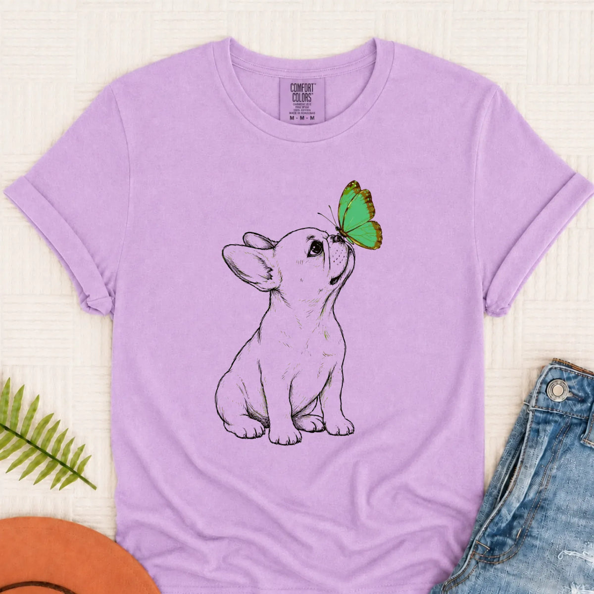 Frenchie Bulldog Butterfly Unisex TShirt Orchid