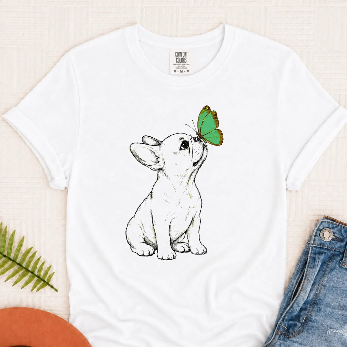 Frenchie Bulldog Butterfly Unisex TShirt White