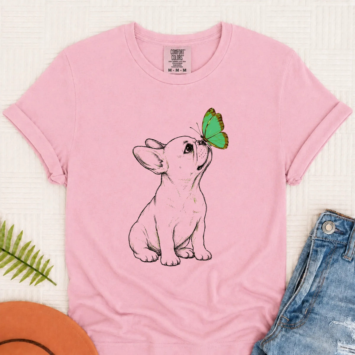 Frenchie Bulldog Butterfly Unisex TShirt Blossom