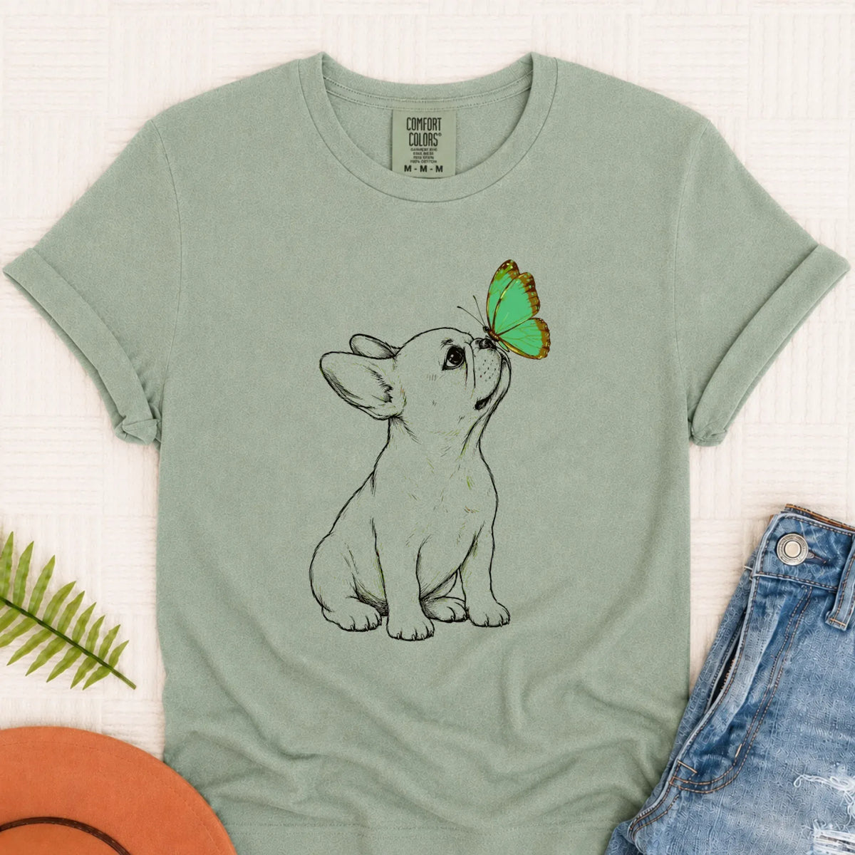 Frenchie Bulldog Butterfly Unisex TShirt Bay