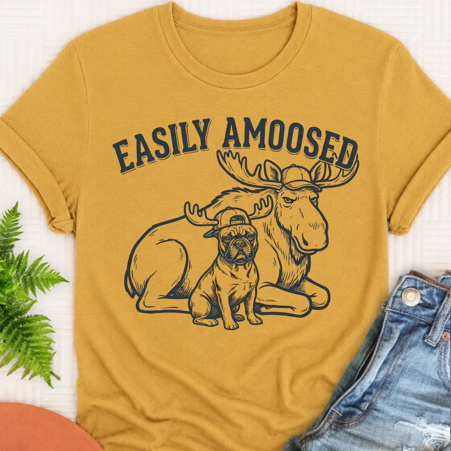 Frenchie Bulldog Canada Moose Unisex TShirt Mustard