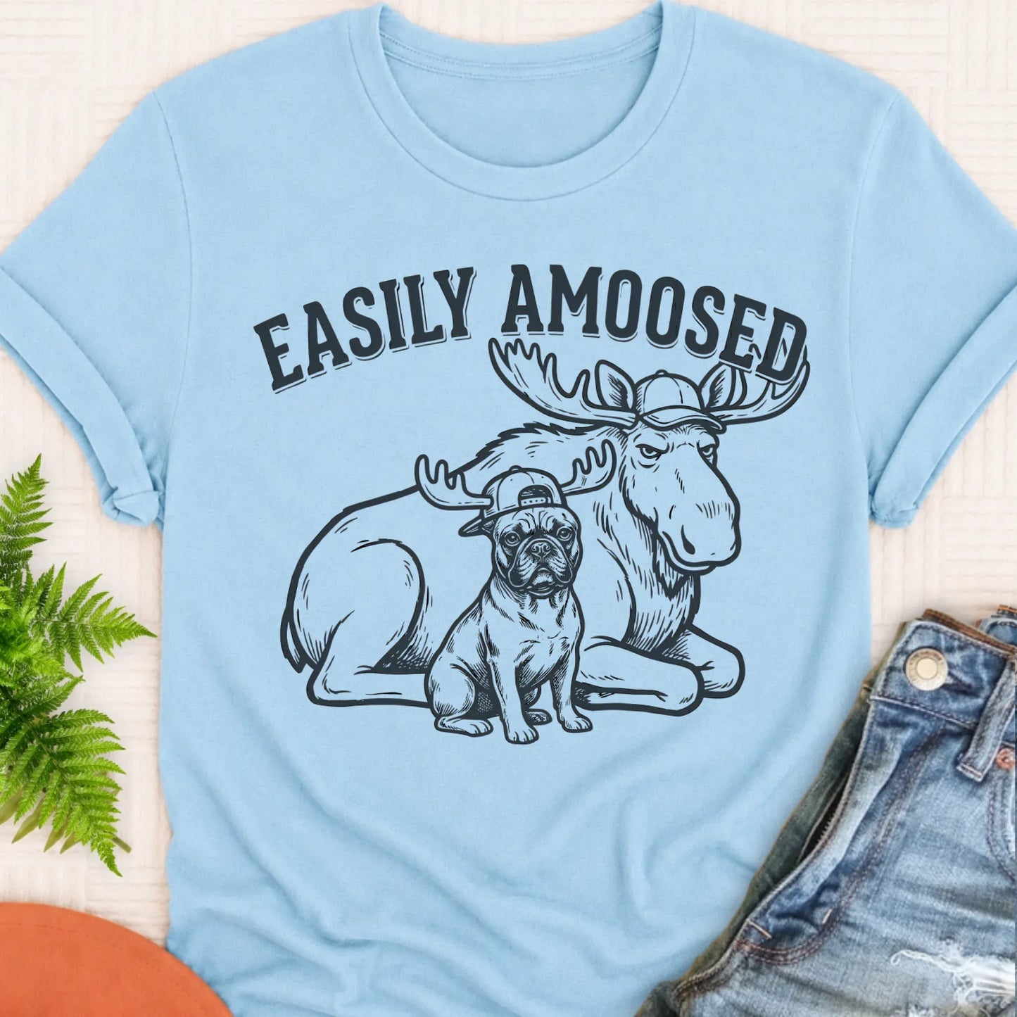 Frenchie Bulldog Canada Moose Unisex TShirt Chambray
