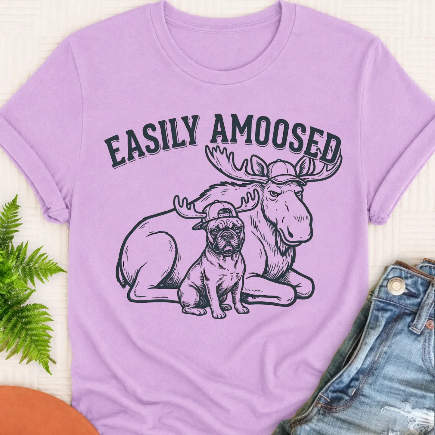 Frenchie Bulldog Canada Moose Unisex TShirt Orchid