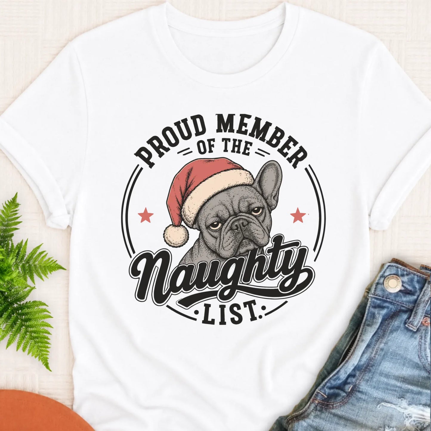Frenchie Bulldog Christmas Naughty List Unisex TShirt White