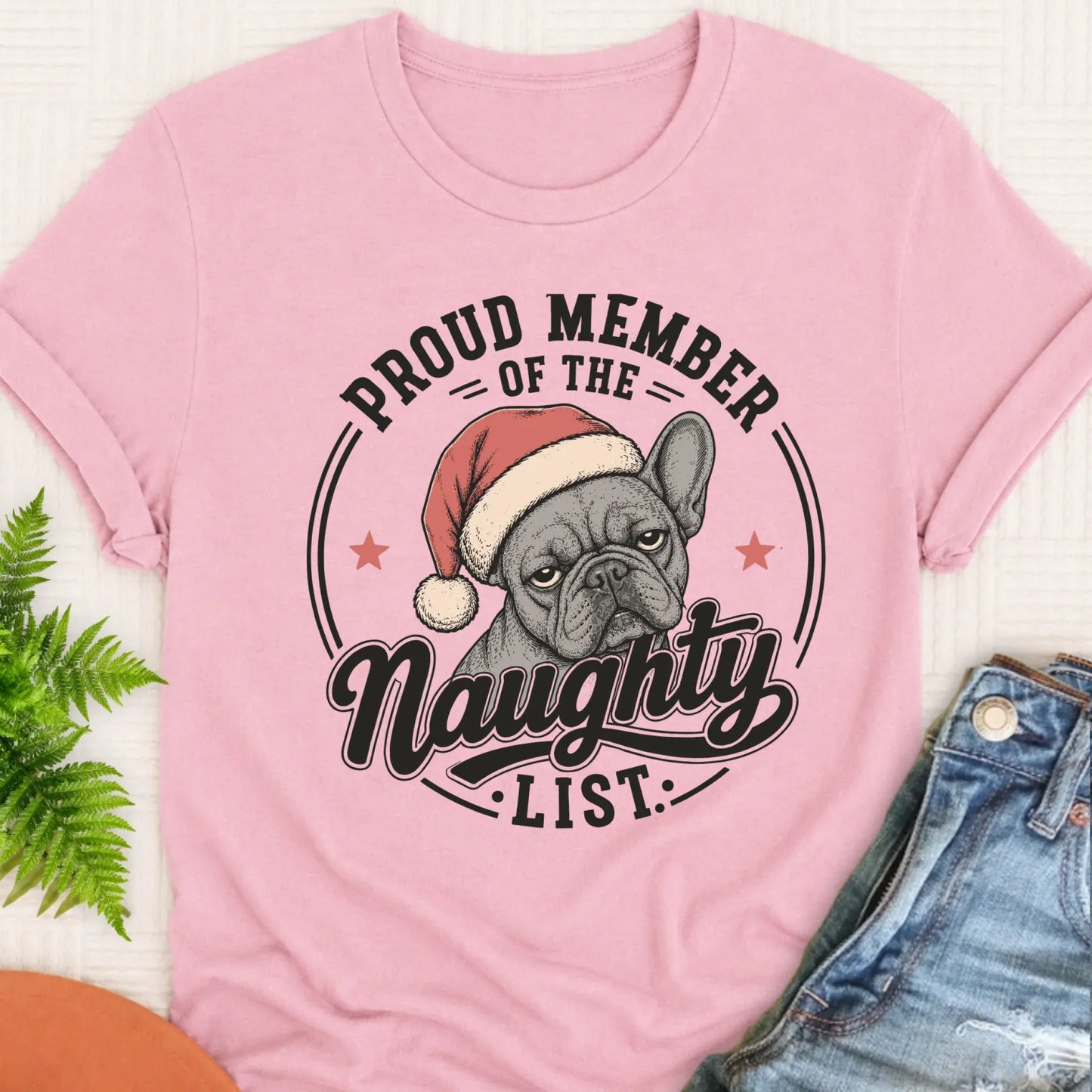 Frenchie Bulldog Christmas Naughty List Unisex TShirt Blossom