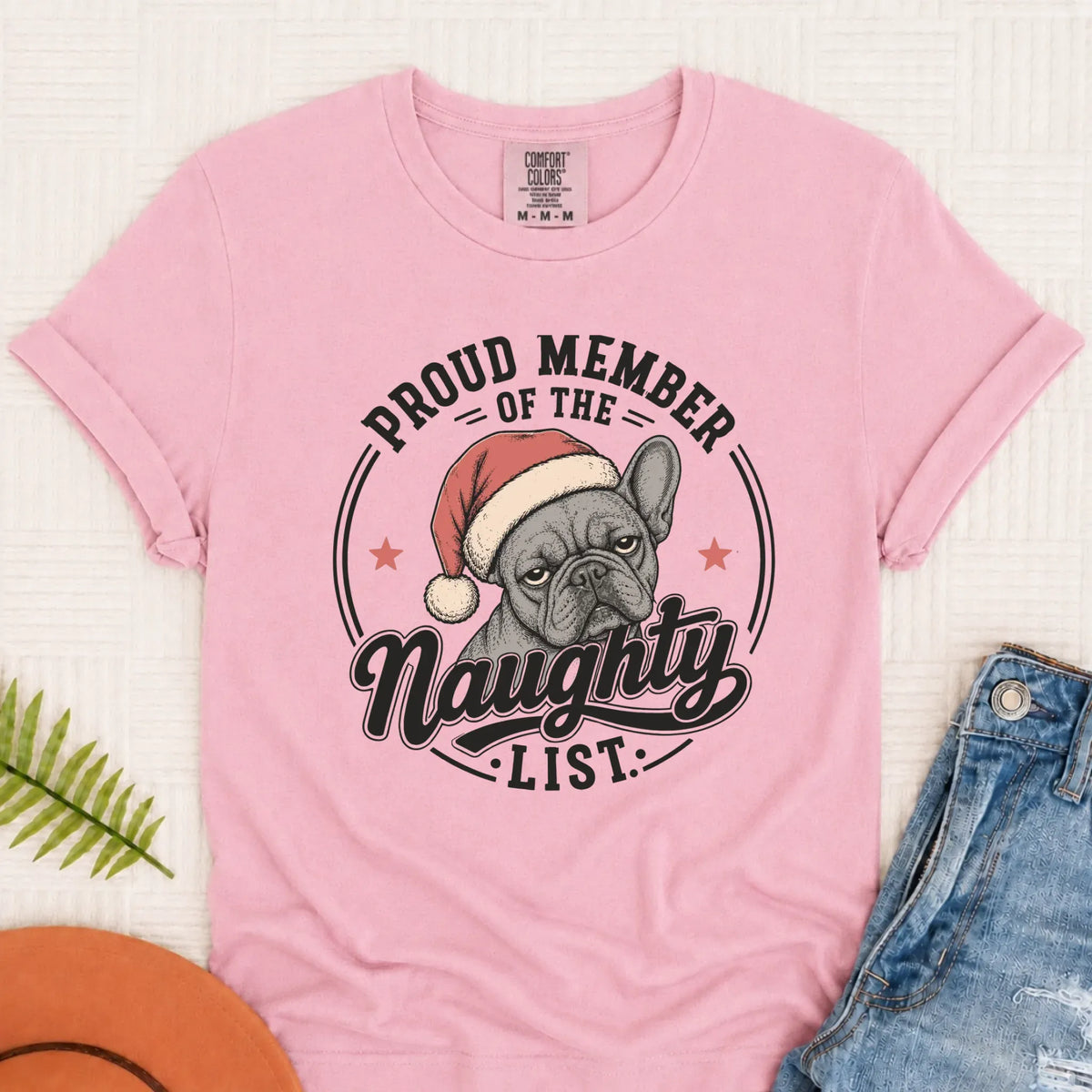 Frenchie Bulldog Christmas Naughty List Unisex TShirt Blossom