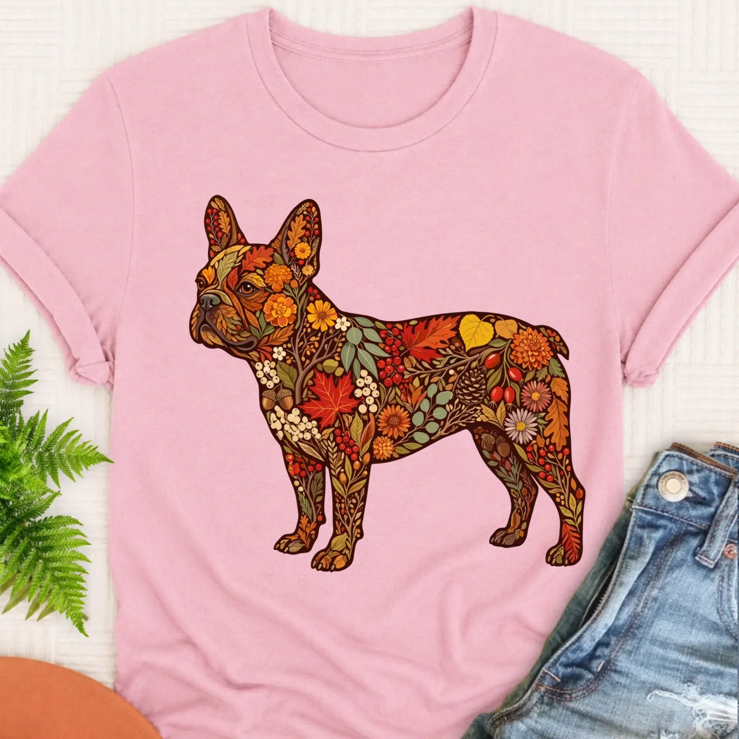 T-Shirt Blossom / S Frenchie Bulldog Fall Floral Silhouette Unisex TShirt