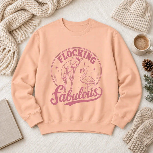 Frenchie Bulldog Florida Flamingo Unisex Sweatshirt Peachy