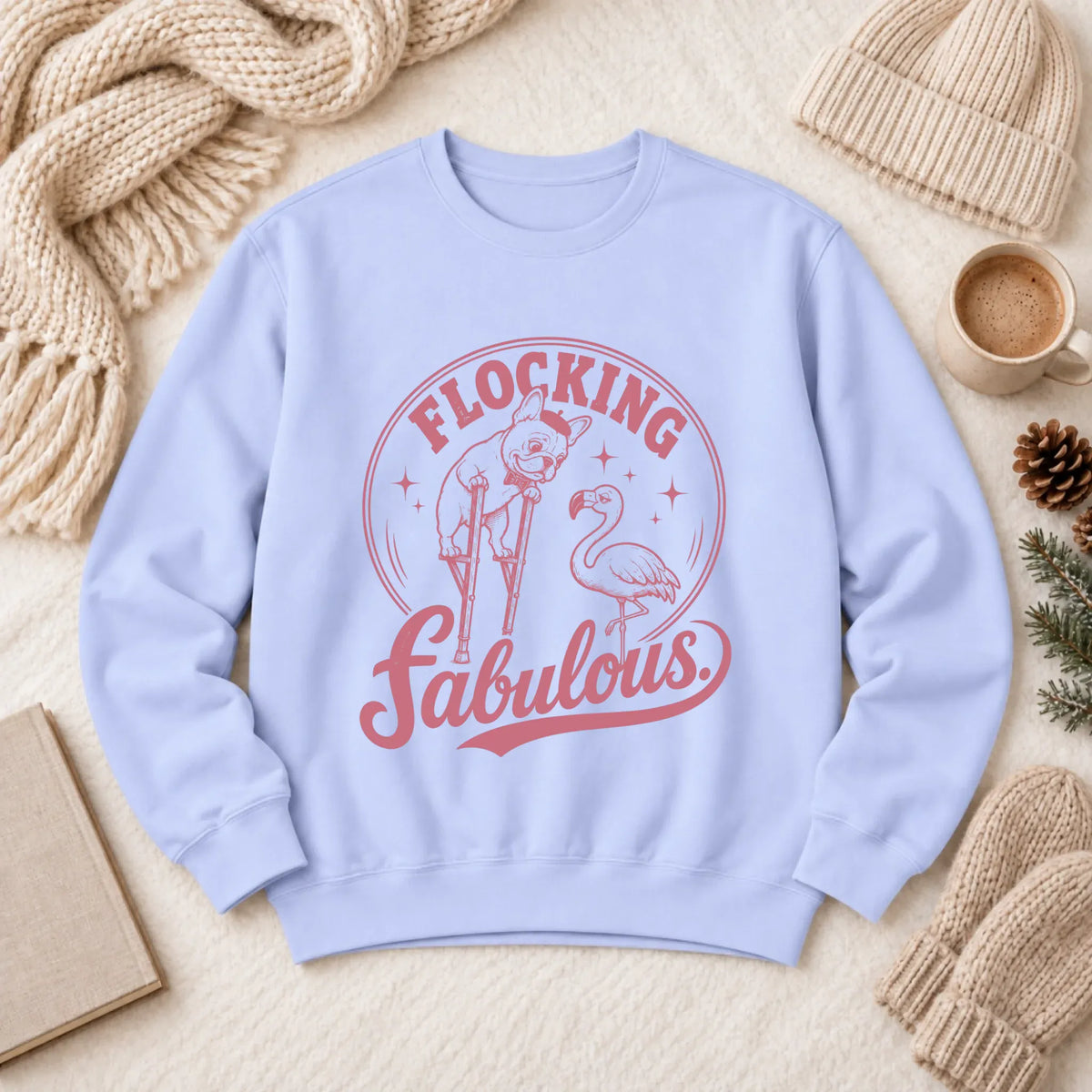 Frenchie Bulldog Florida Flamingo Unisex Sweatshirt Hydrangea