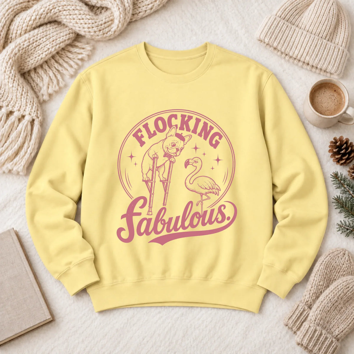 Frenchie Bulldog Florida Flamingo Unisex Sweatshirt Butter