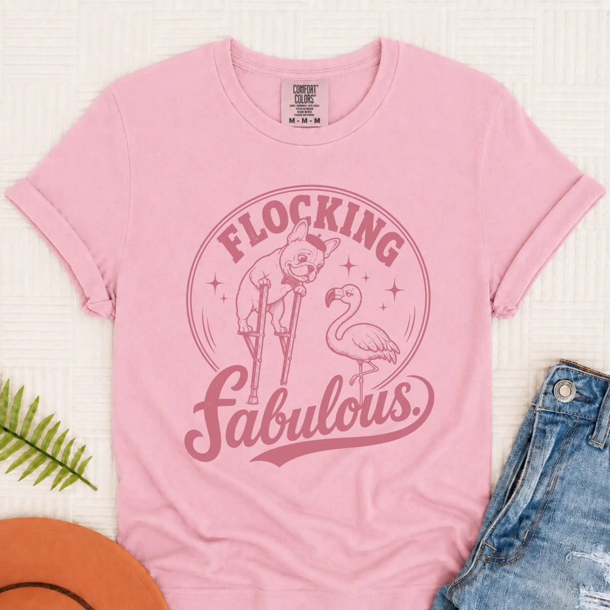 Frenchie Bulldog Florida Flamingo Unisex TShirt Blossom