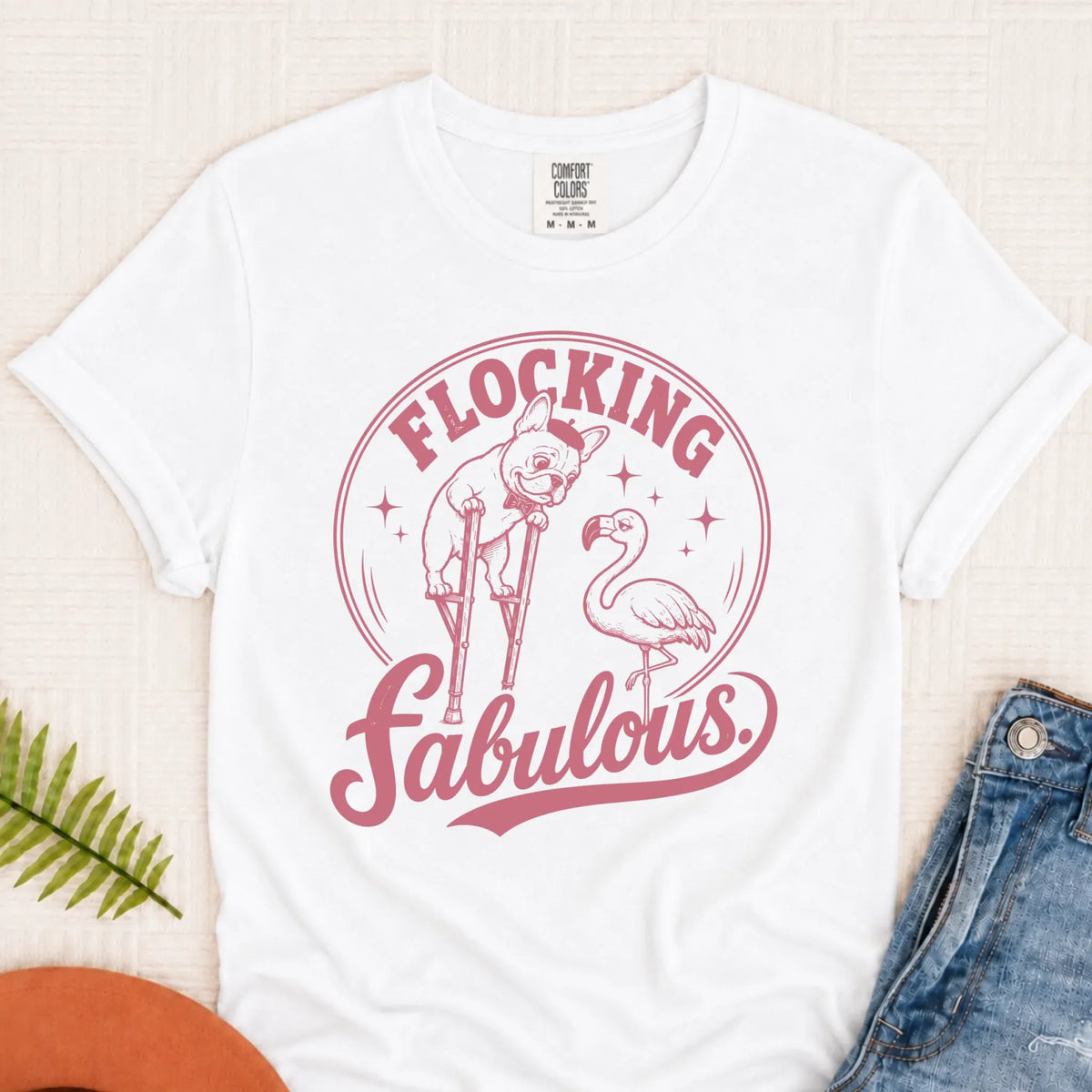 Frenchie Bulldog Florida Flamingo Unisex TShirt White