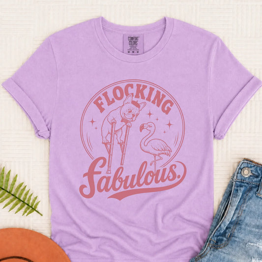 Frenchie Bulldog Florida Flamingo Unisex TShirt Orchid