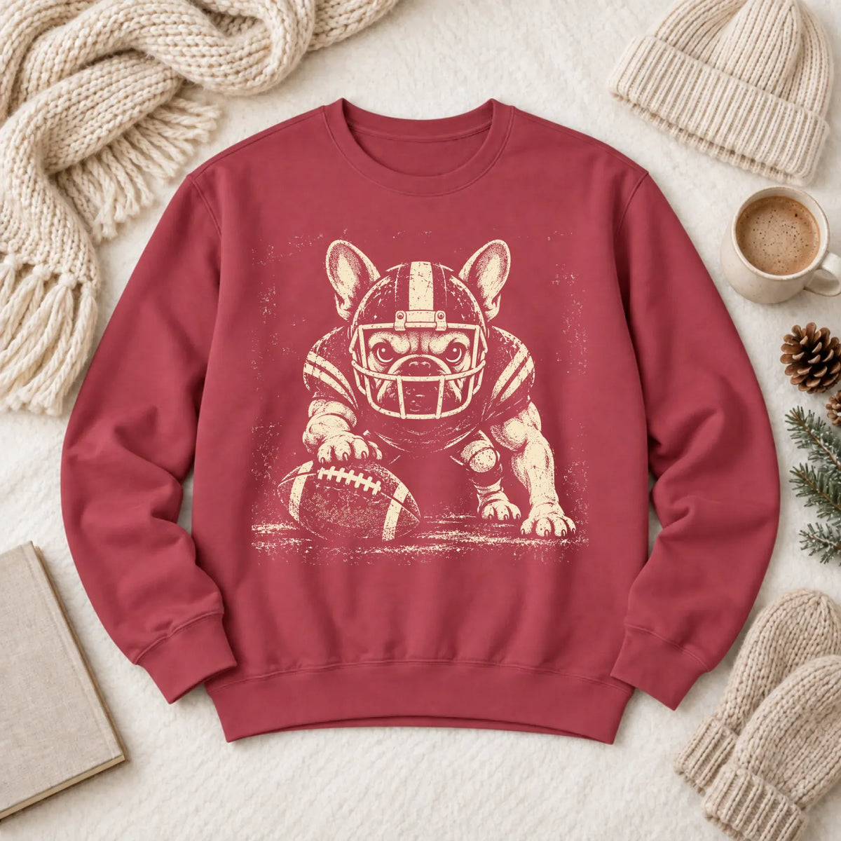 Frenchie Bulldog Football Grunge Unisex Sweatshirt Crimson