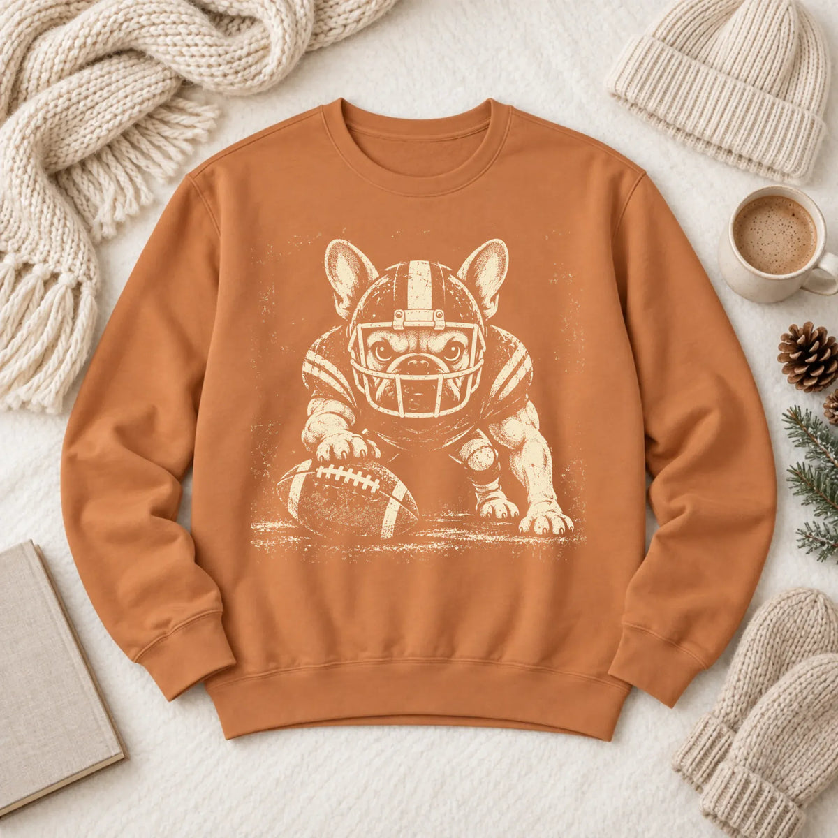 Frenchie Bulldog Football Grunge Unisex Sweatshirt Yam