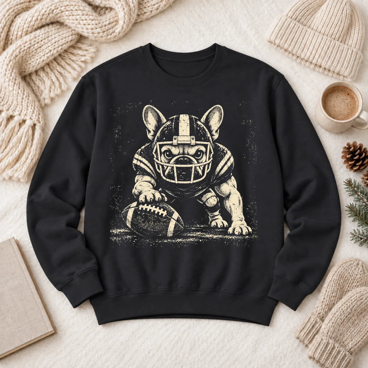 Frenchie Bulldog Football Grunge Unisex Sweatshirt Black