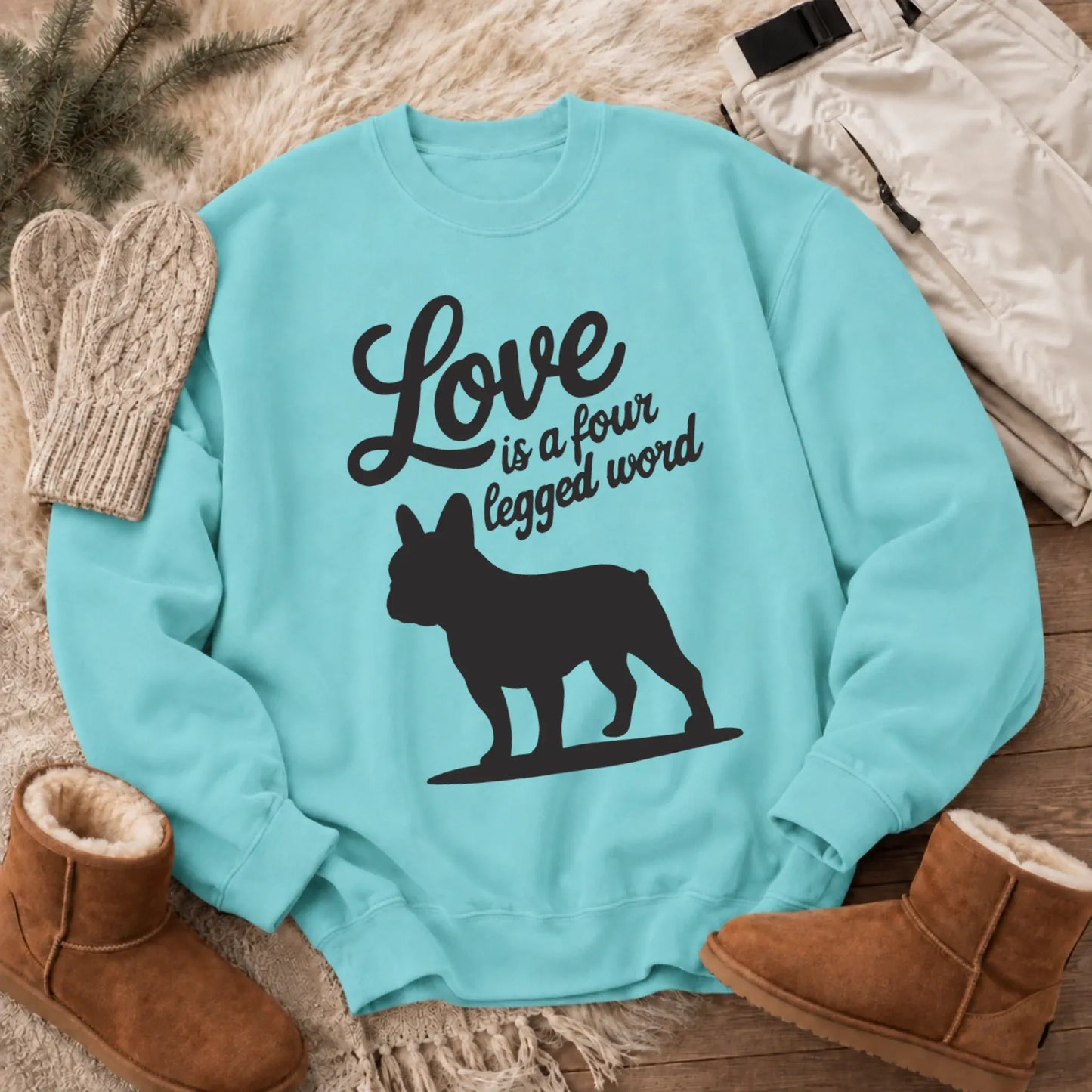 Sweatshirt Chalky Mint / S Frenchie Bulldog Four Legged Love Unisex Sweatshirt