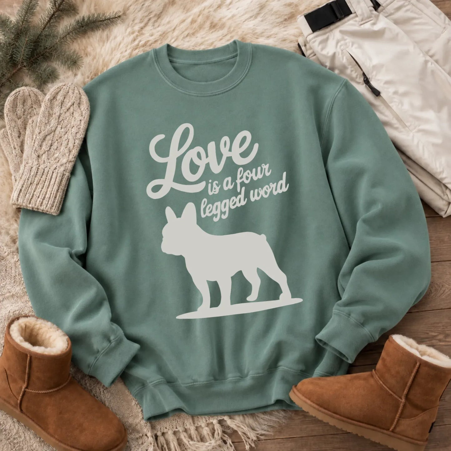 Sweatshirt Light Green / S Frenchie Bulldog Four Legged Love Unisex Sweatshirt
