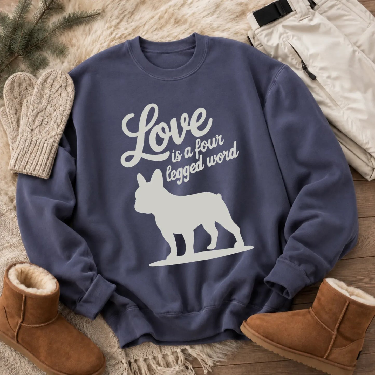 Sweatshirt Denim / S Frenchie Bulldog Four Legged Love Unisex Sweatshirt