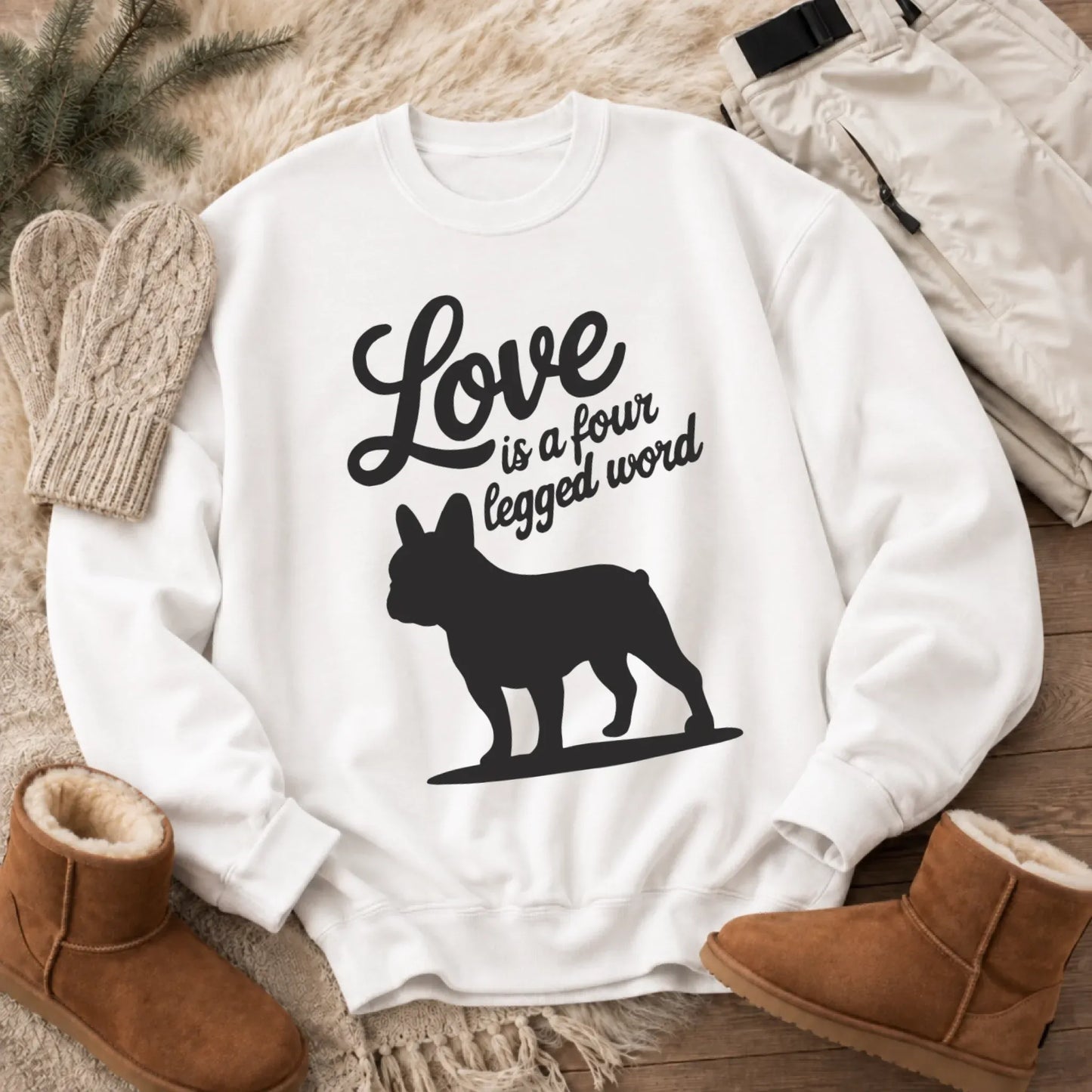 Sweatshirt White / S Frenchie Bulldog Four Legged Love Unisex Sweatshirt