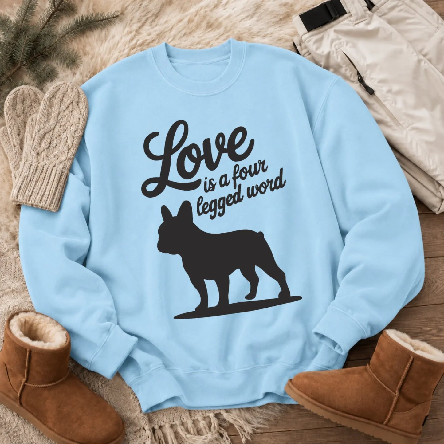 Sweatshirt Chambray / S Frenchie Bulldog Four Legged Love Unisex Sweatshirt