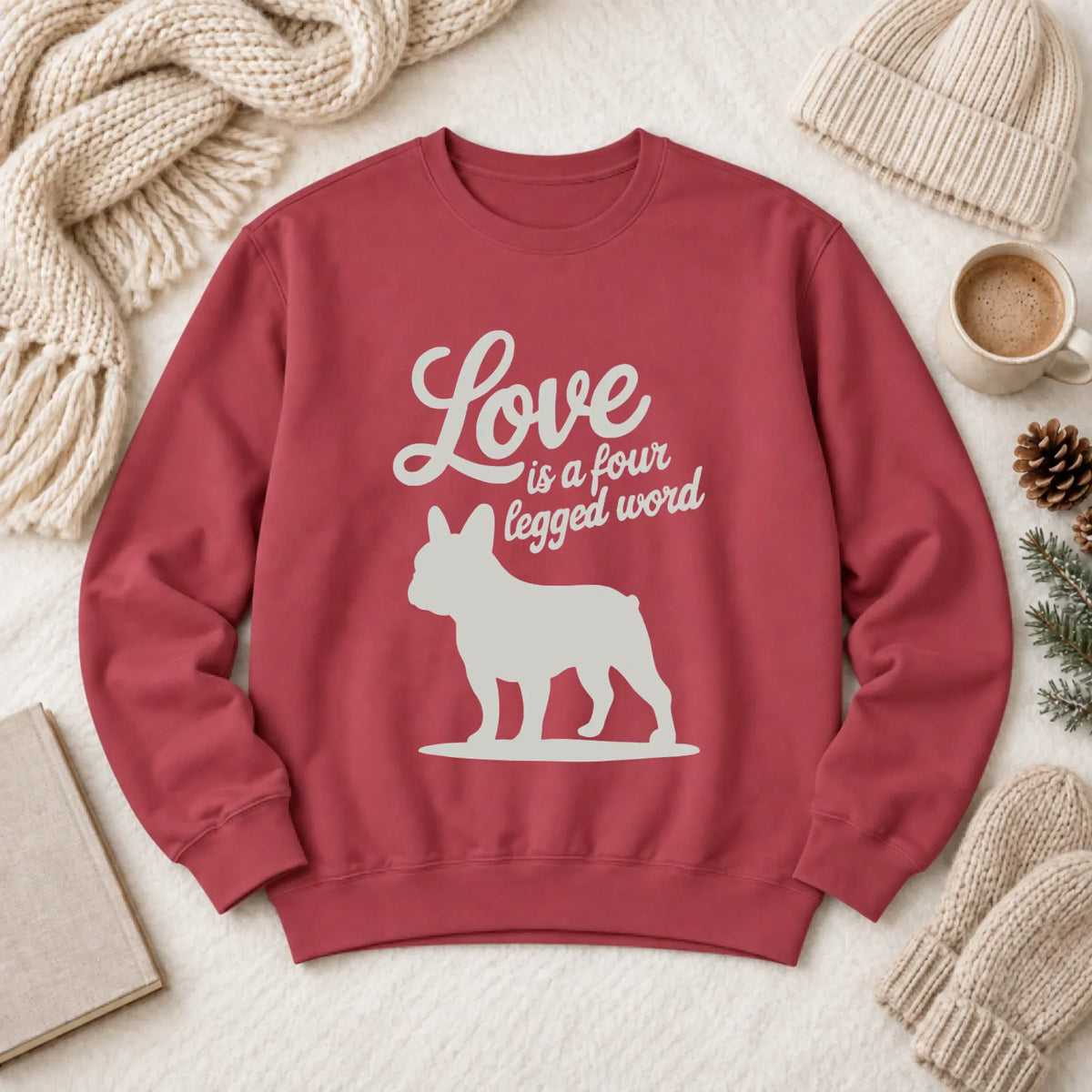 Frenchie Bulldog Four Legged Love Unisex Sweatshirt Crimson