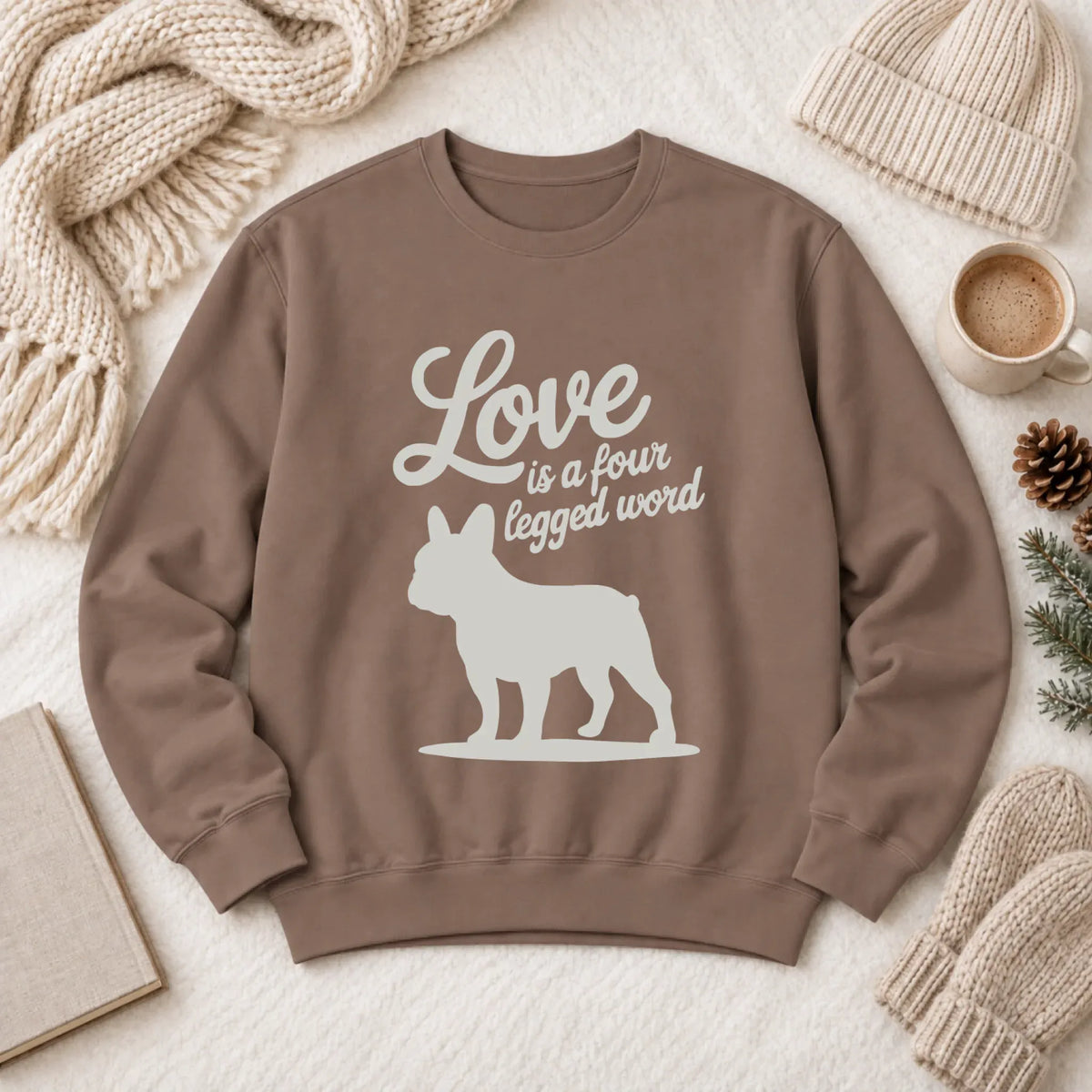 Frenchie Bulldog Four Legged Love Unisex Sweatshirt Espresso