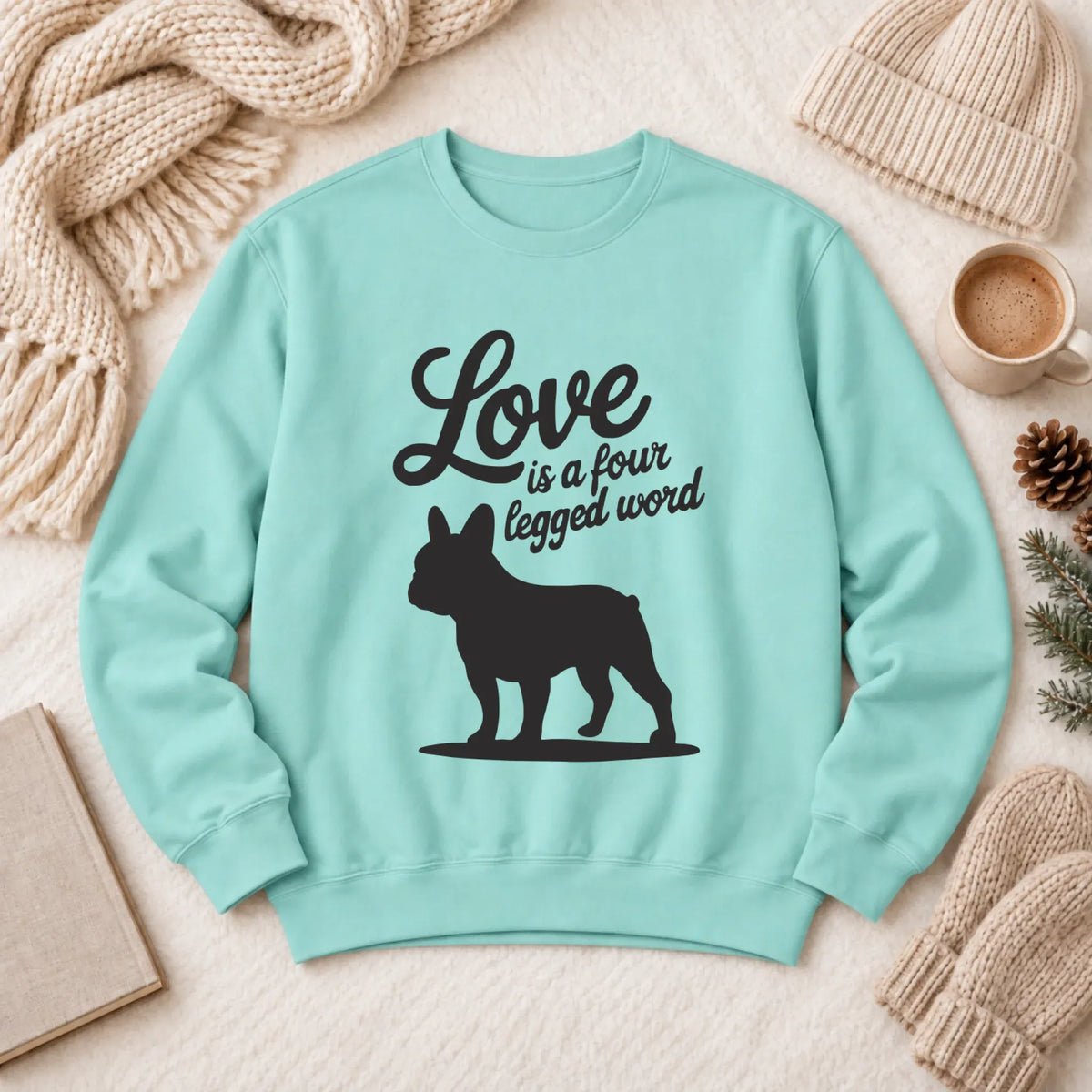 Frenchie Bulldog Four Legged Love Unisex Sweatshirt Chalky Mint