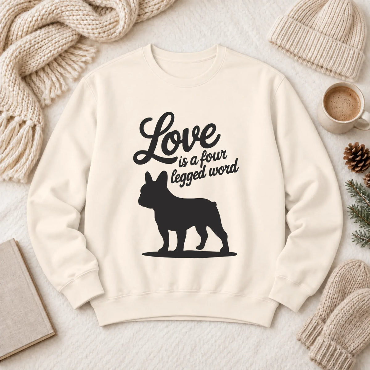 Frenchie Bulldog Four Legged Love Unisex Sweatshirt Ivory