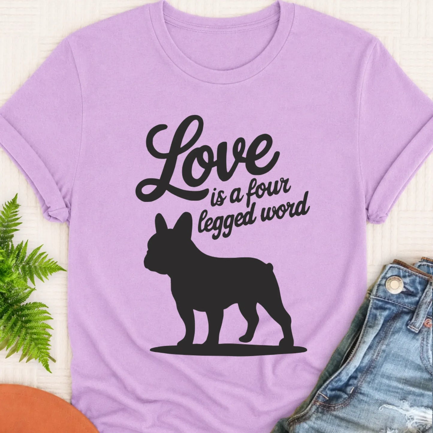 T-Shirt Orchid / S Frenchie Bulldog Four Legged Love Unisex TShirt