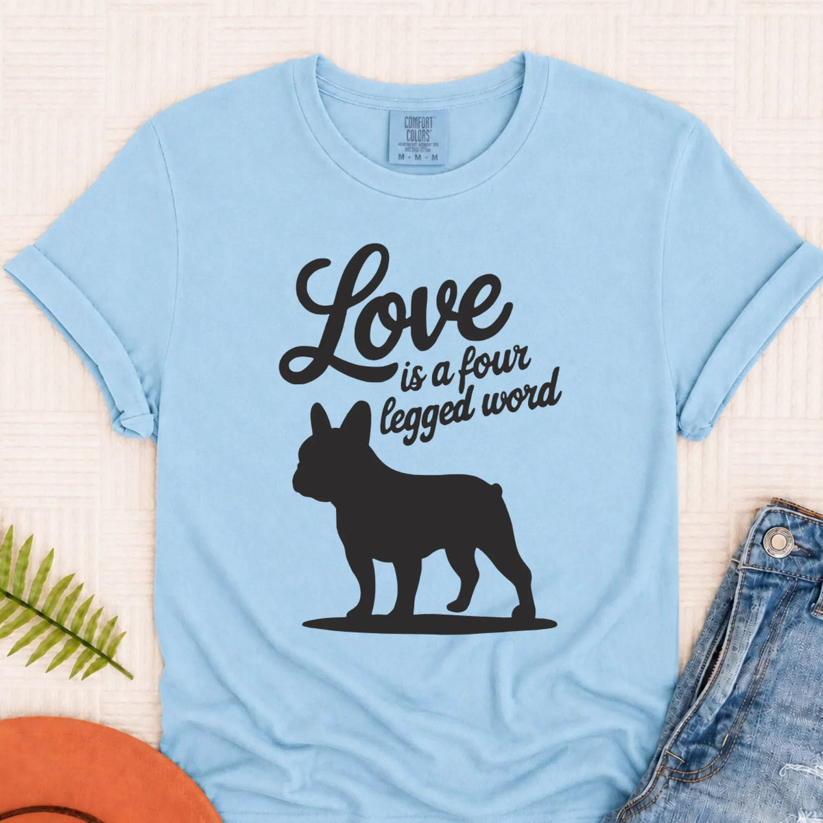 Frenchie Bulldog Four Legged Love Unisex TShirt Chambray