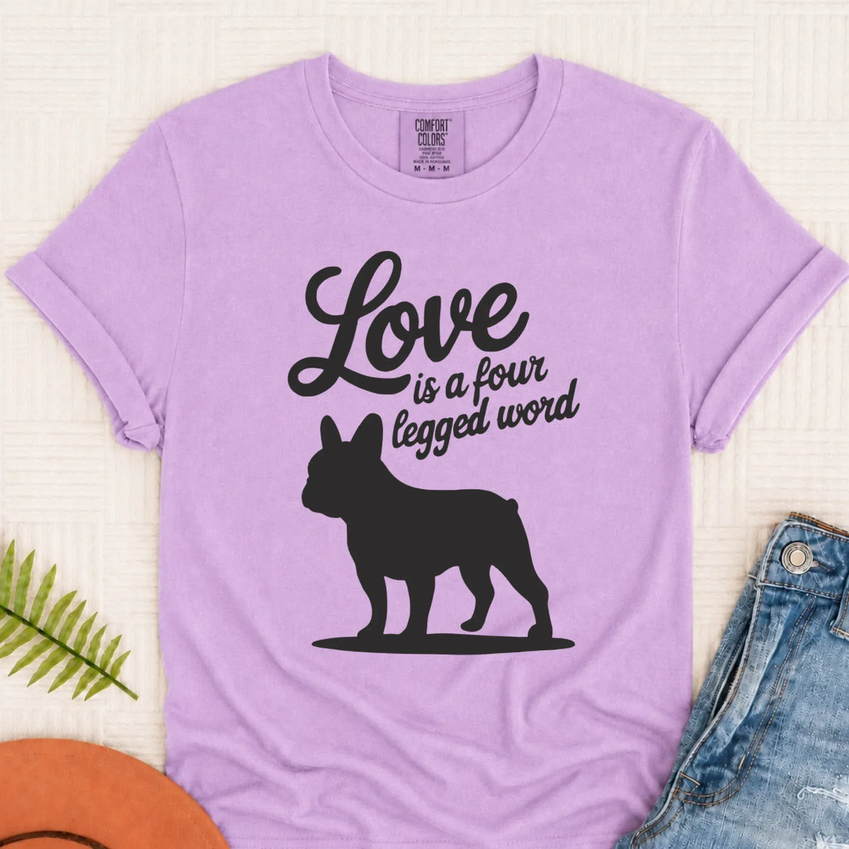 Frenchie Bulldog Four Legged Love Unisex TShirt Orchid