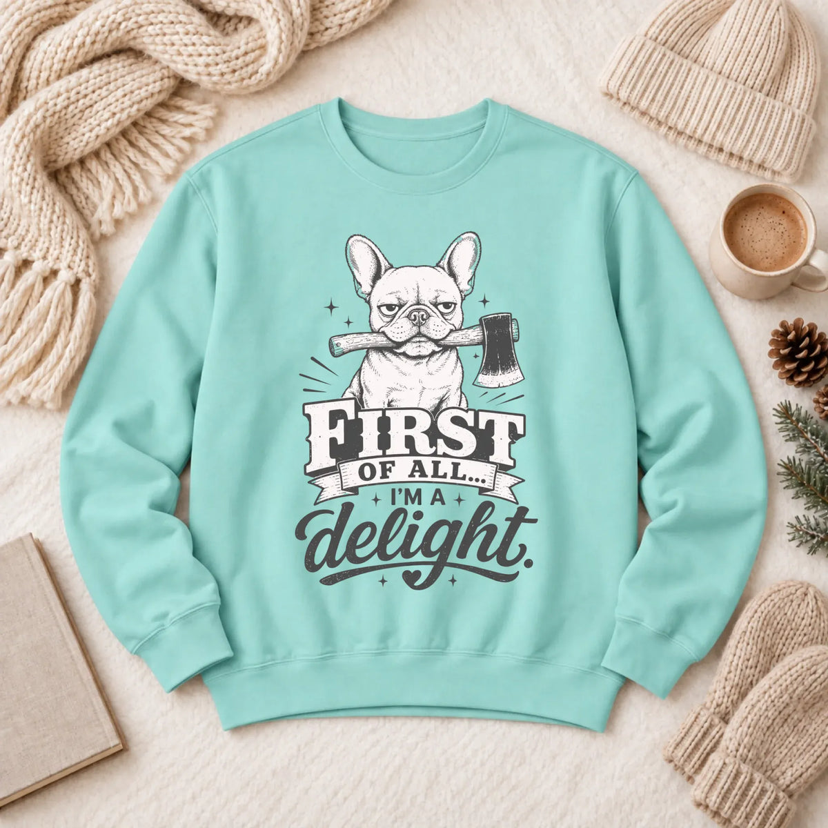 Sweatshirt Chalky Mint / S Frenchie Bulldog Funny Axe Delight Unisex Sweatshirt