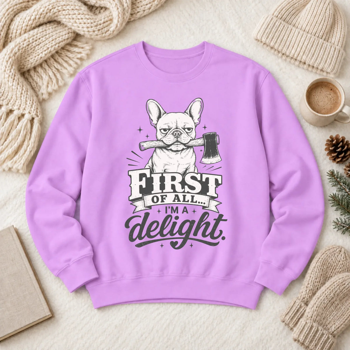 Sweatshirt Neon Violet / S Frenchie Bulldog Funny Axe Delight Unisex Sweatshirt
