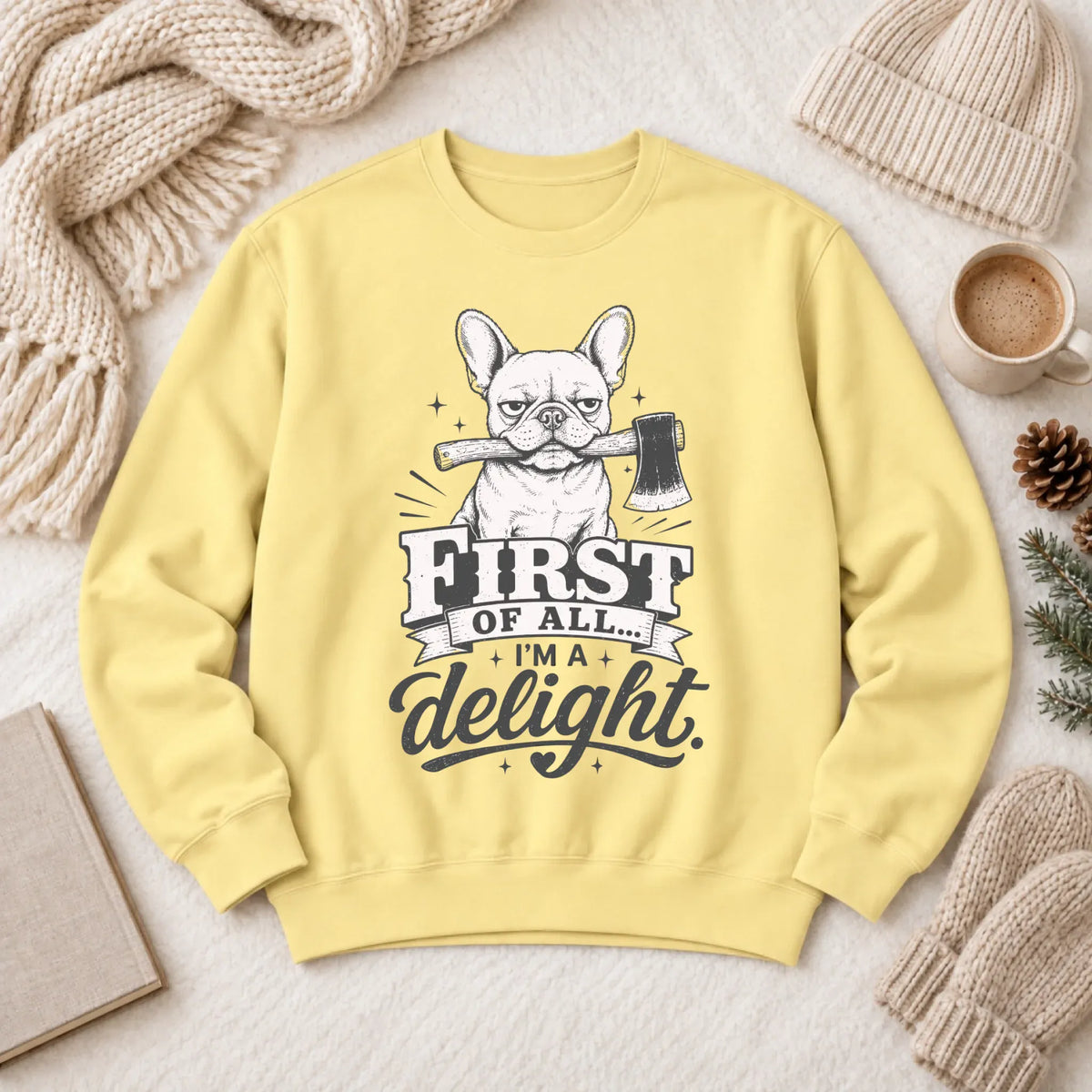 Sweatshirt Butter / S Frenchie Bulldog Funny Axe Delight Unisex Sweatshirt