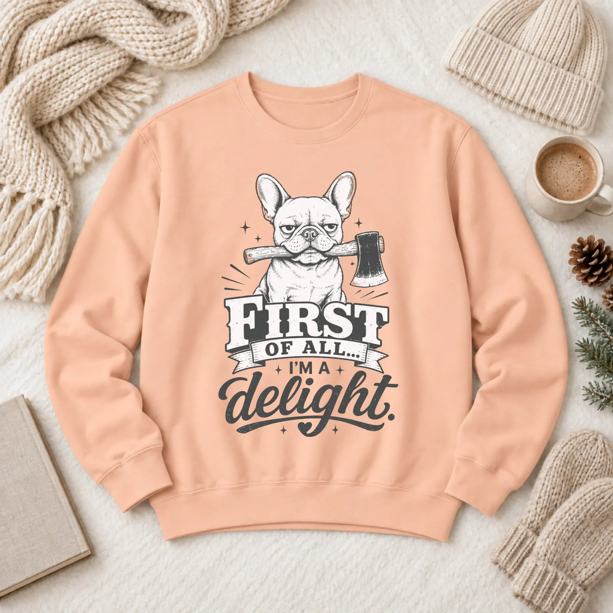 Sweatshirt Peachy / S Frenchie Bulldog Funny Axe Delight Unisex Sweatshirt