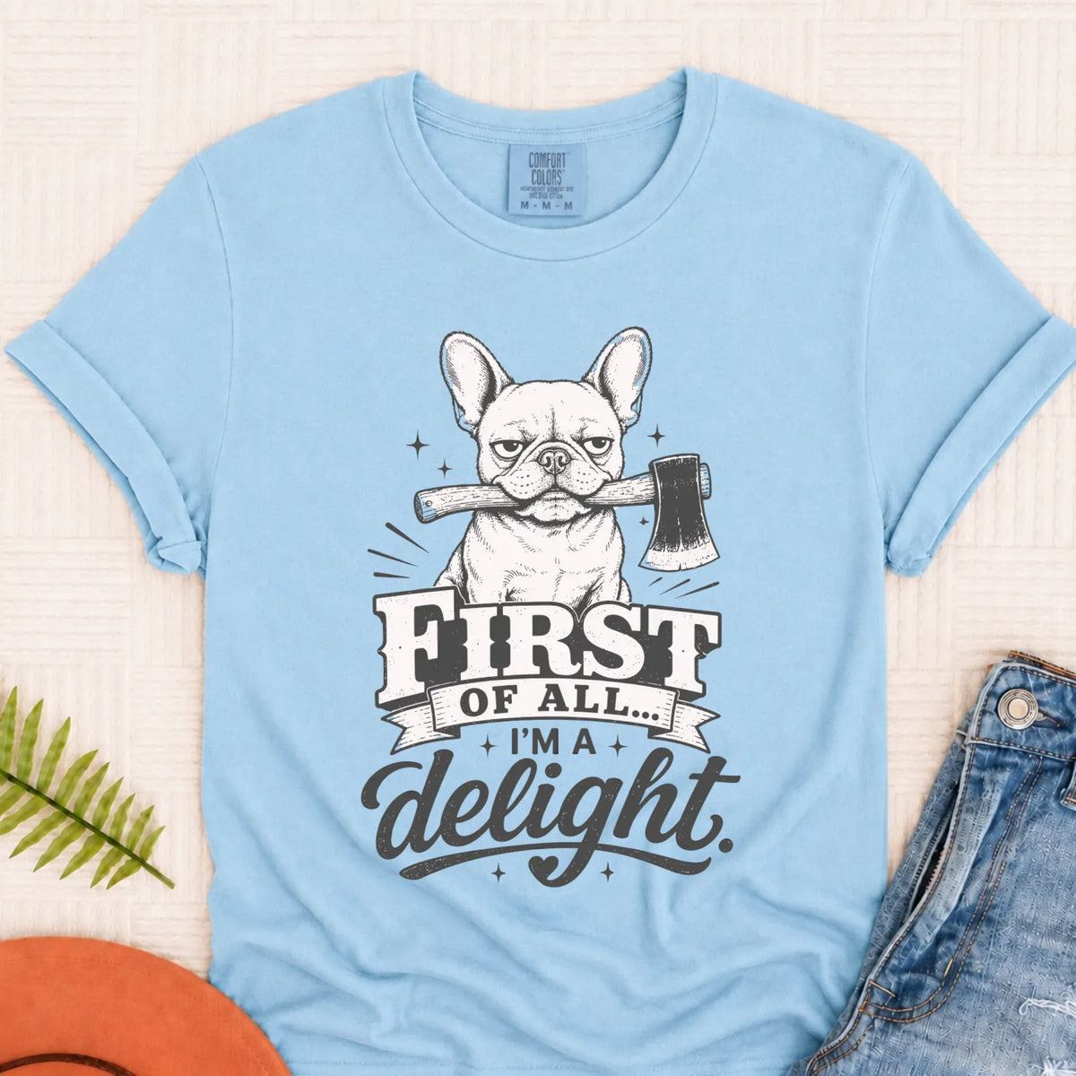 T-Shirt Chambray / S Frenchie Bulldog Funny Axe Delight Unisex TShirt