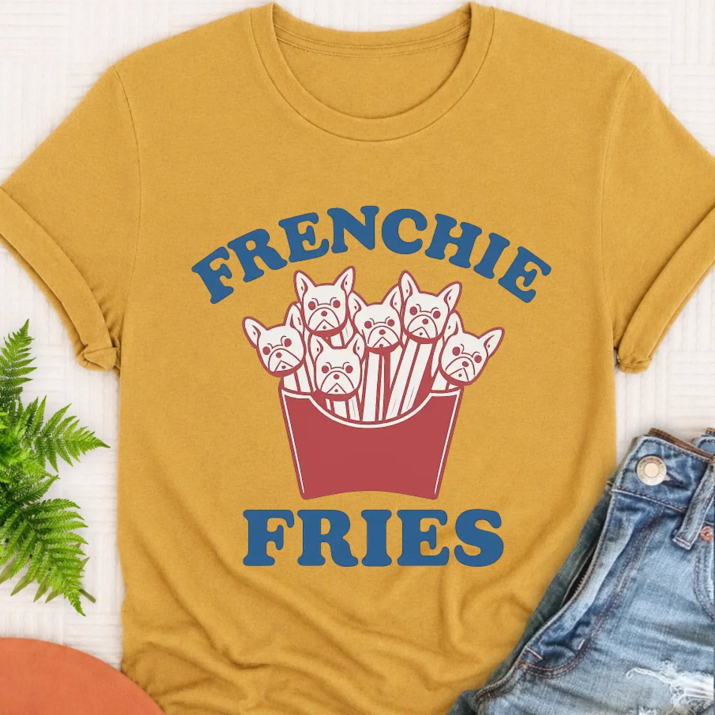 T-Shirt Mustard / S Frenchie Bulldog Funny Foodie Fries Unisex TShirt