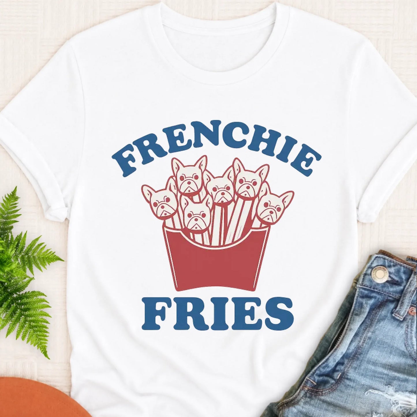 T-Shirt White / S Frenchie Bulldog Funny Foodie Fries Unisex TShirt