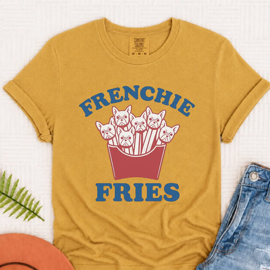 Frenchie Bulldog Funny Foodie Fries Unisex TShirt Mustard