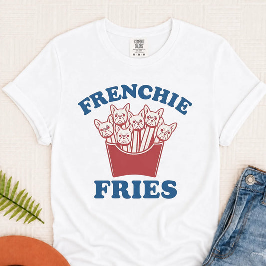 Frenchie Bulldog Funny Foodie Fries Unisex TShirt White