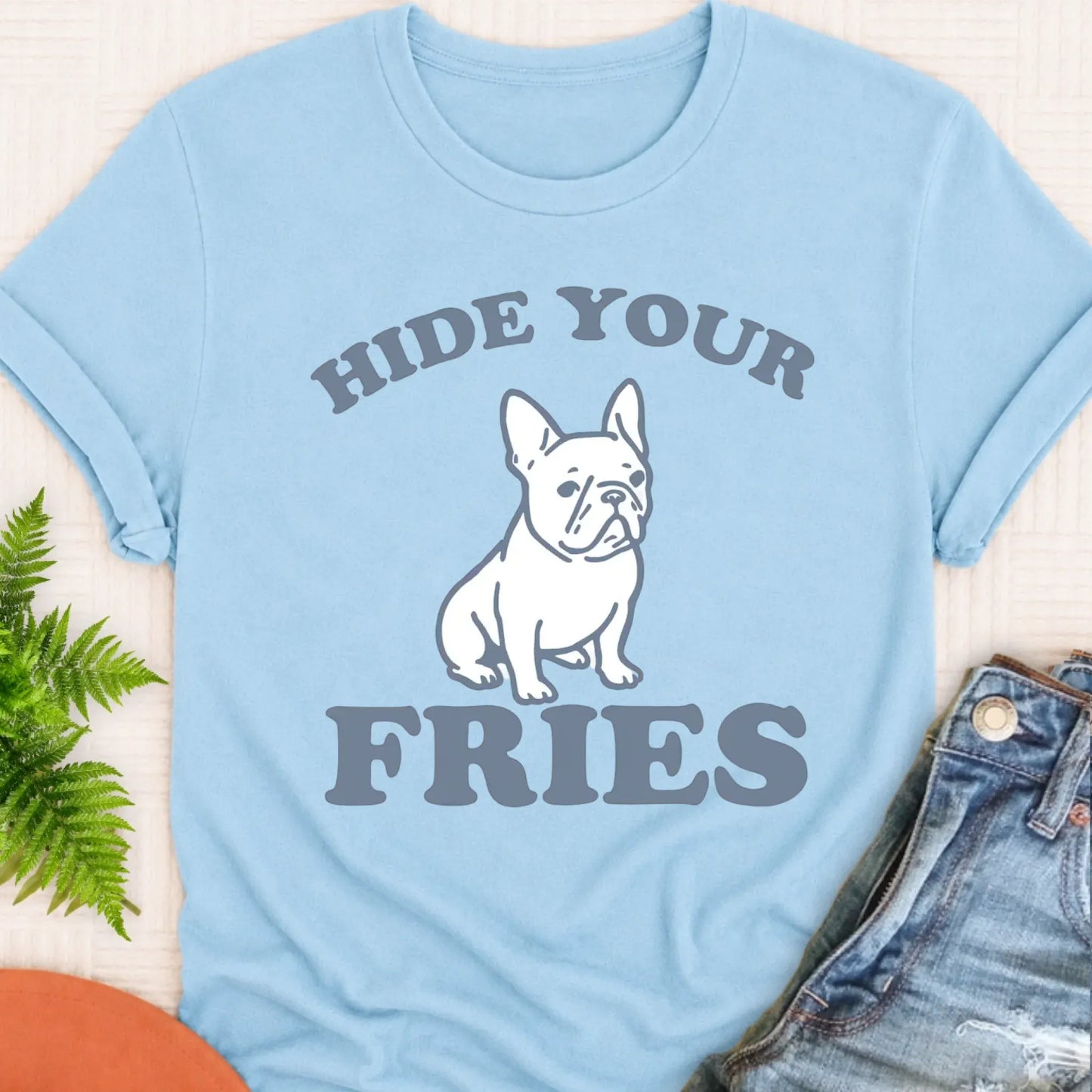 T-Shirt Chambray / S Frenchie Bulldog Funny Hide Your Fries Unisex TShirt