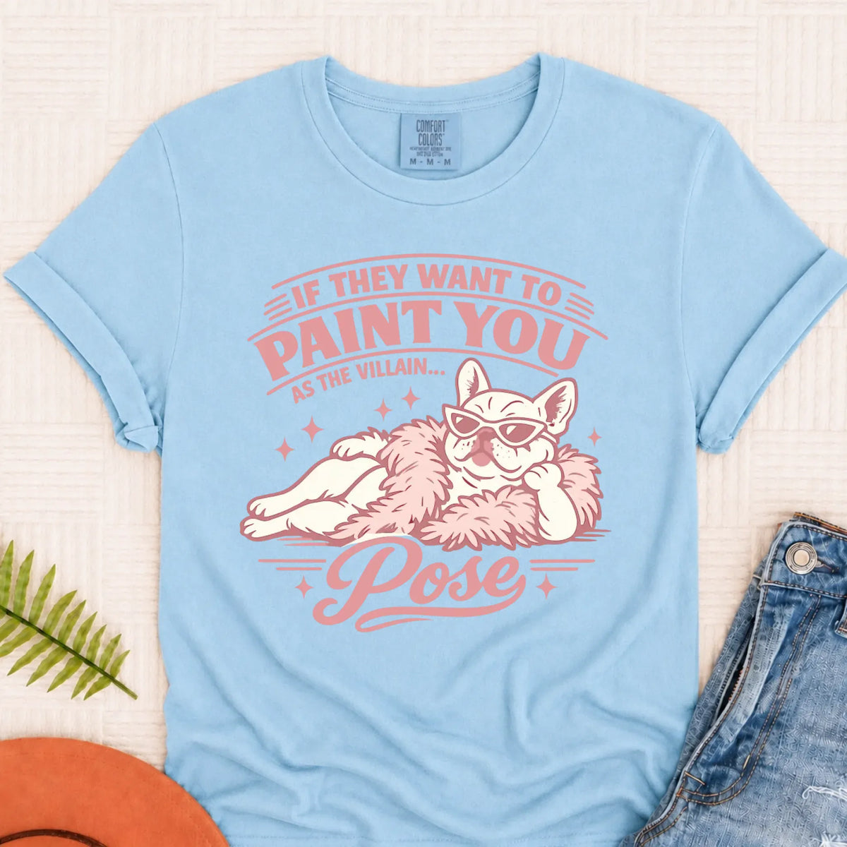 Frenchie Bulldog Funny Villain Unisex TShirt Chambray